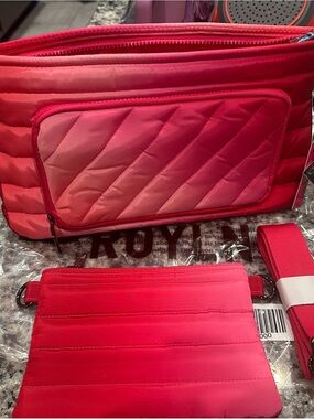 NWT Quilted Red Women’s Crossbody Bag with Matching Pouch